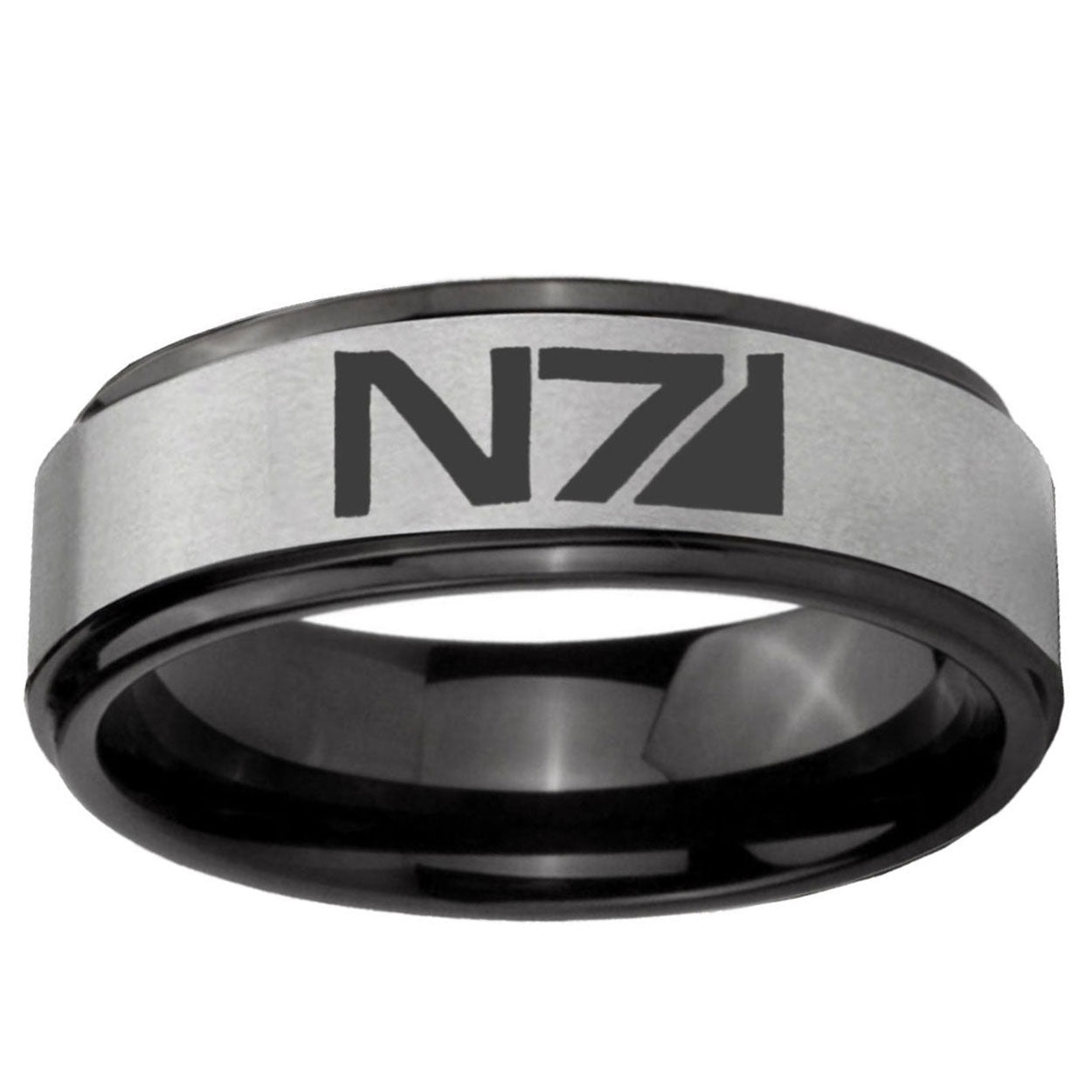 6mm N7 Design Black Step Edge Gray Tungsten Wedding Ring