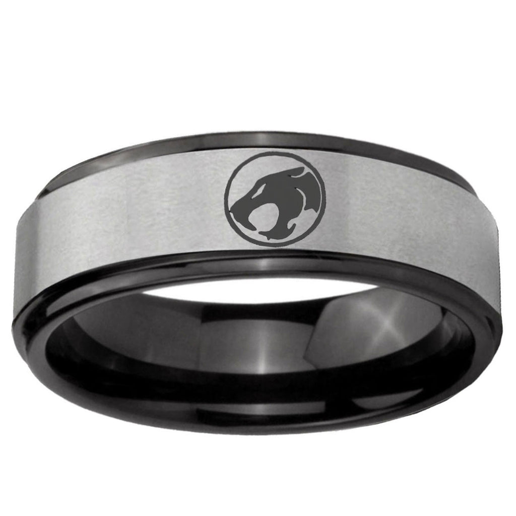 6mm Thundercat Black Step Edge Gray Tungsten Men's Ring