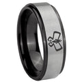 8mm Monarch Black Step Edge Gray Tungsten Ring Engraved