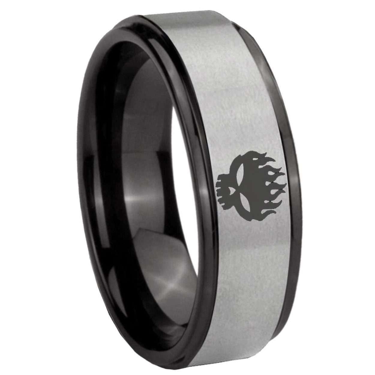 8mm Offspring Black Step Edge Gray Tungsten Men Bands