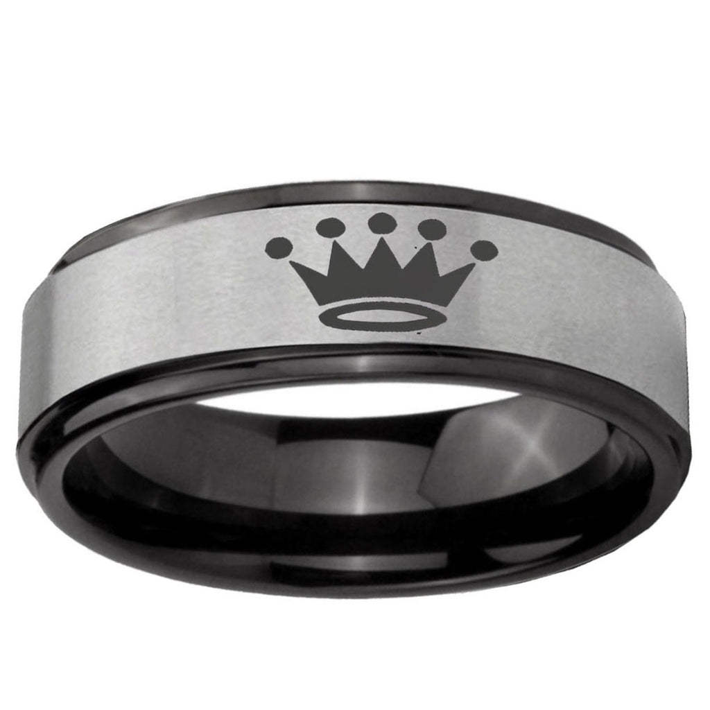 6mm Crown Black Step Edge Gray Tungsten Men's Wedding Ring