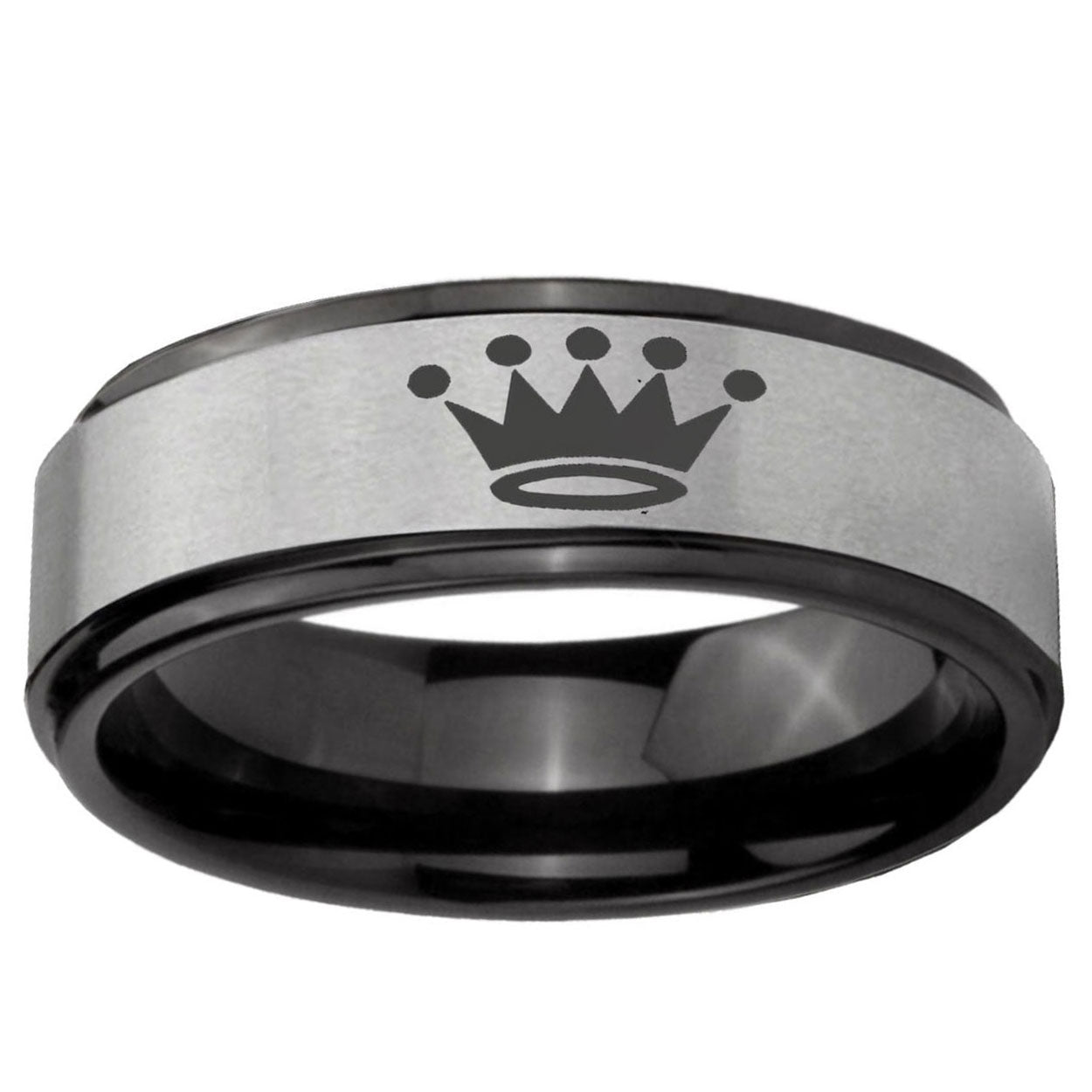 6mm Crown Black Step Edge Gray Tungsten Men's Wedding Ring