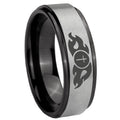 8mm Flamed Cross Black Step Edge Gray Tungsten Promise Ring