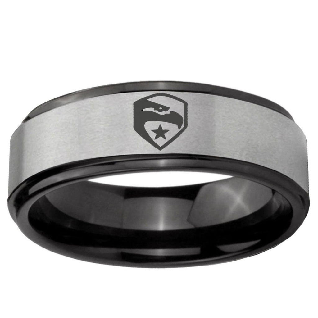 6mm GI Joe Eagle Black Step Edge Gray Tungsten Ring for Men