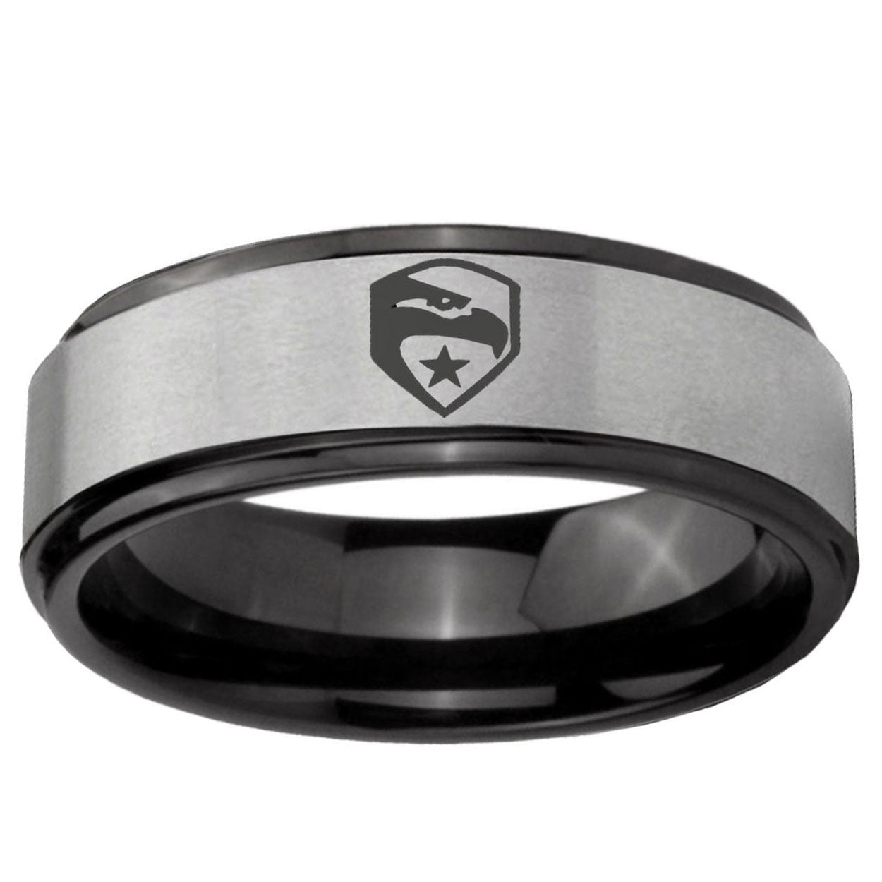 6mm GI Joe Eagle Black Step Edge Gray Tungsten Ring for Men