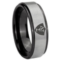 8mm Greek CTR Black Step Edge Gray Tungsten Wedding Band