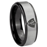 8mm Greek CTR Black Step Edge Gray Tungsten Carbide Wedding Band Men's