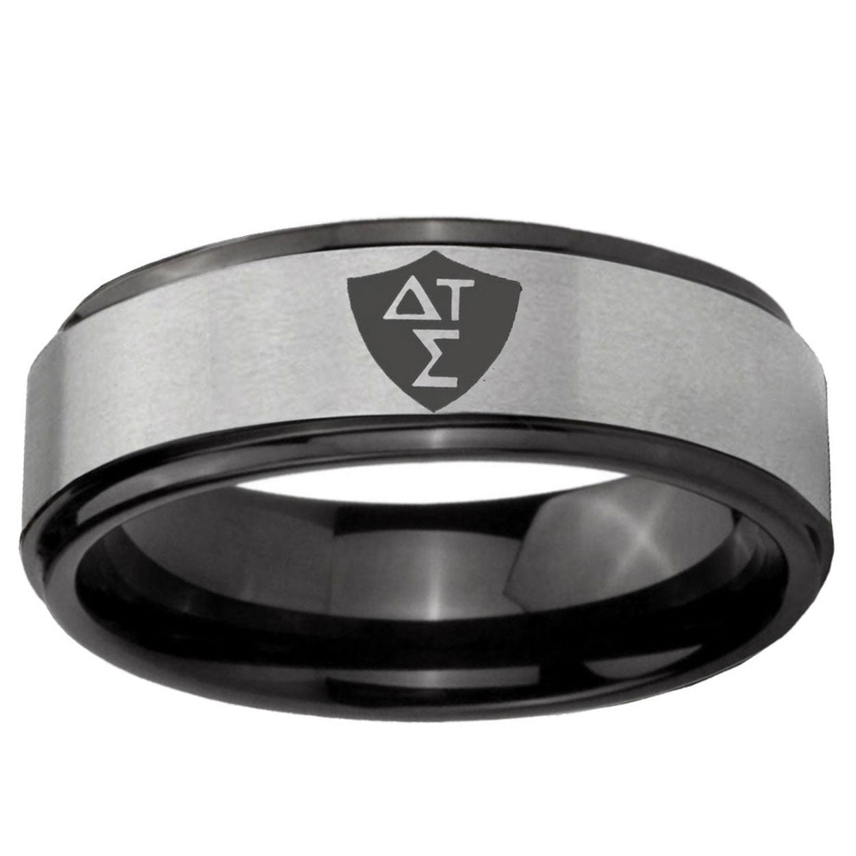 6mm Greek CTR Black Step Edge Gray Tungsten Wedding Band