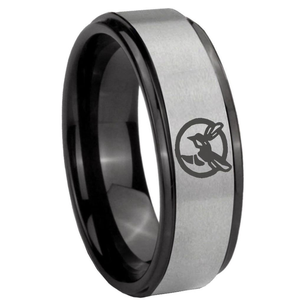 8mm Honey Bee Black Step Edge Gray Tungsten Wedding Band
