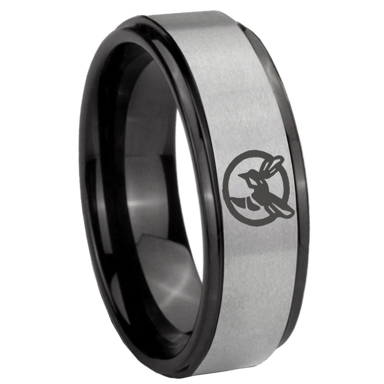 8mm Honey Bee Black Step Edge Gray Tungsten Wedding Band
