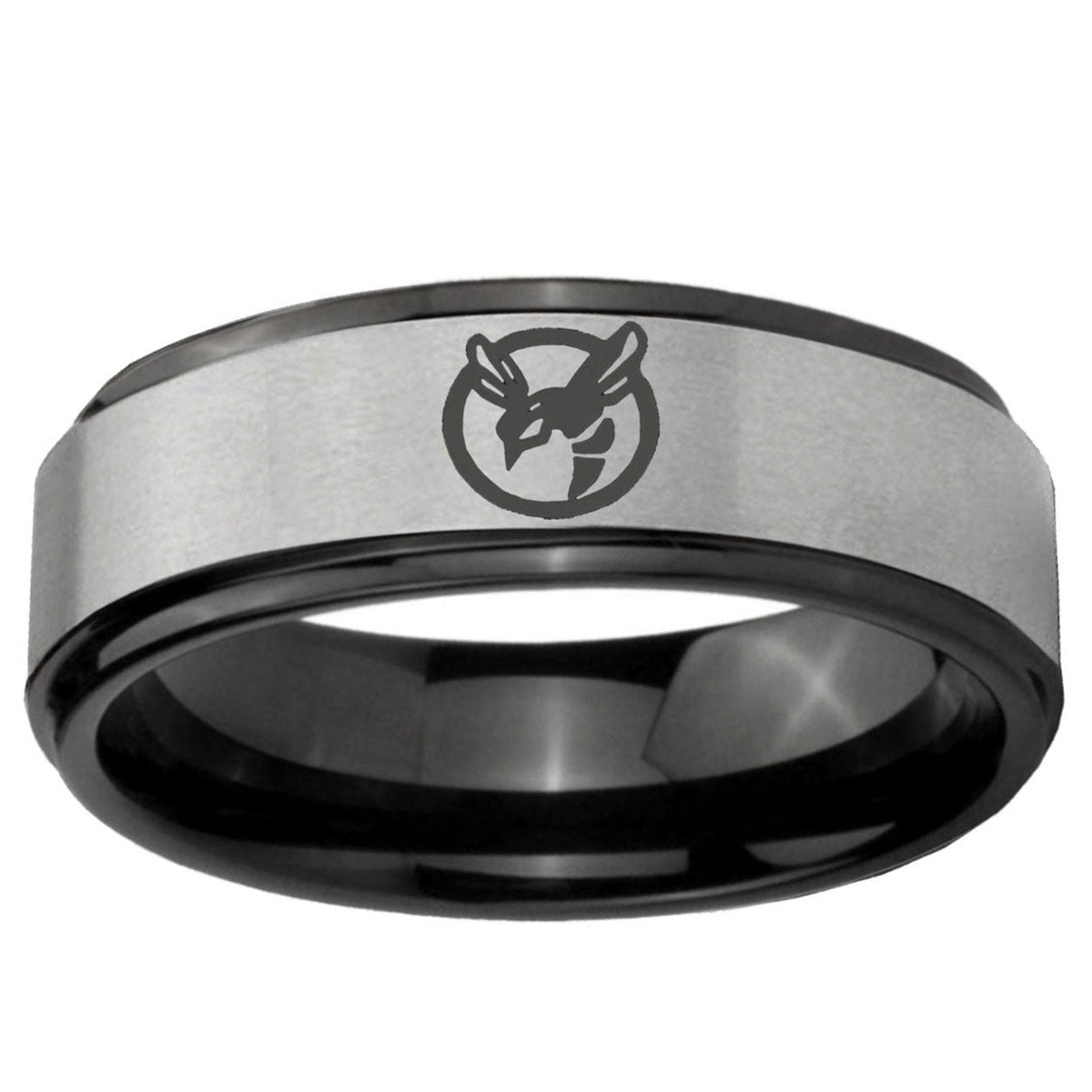 6mm Honey Bee Black Step Edge Gray Tungsten Wedding Band