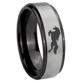 8mm Horse Black Step Edge Gray Tungsten Carbide Wedding Bands Ring