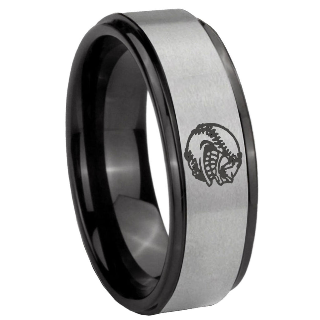 8mm Angry Baseball Black Step Edge Gray Tungsten Ring