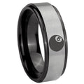8mm 8 Ball Black Step Edge Gray Tungsten Engraved Ring