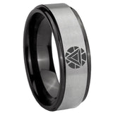 8mm Iron Man Art Reactor Black Step Edge Gray Tungsten Promised Ring