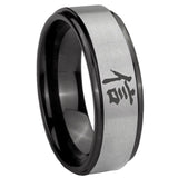8mm Kanji Faith Black Step Edge Gray Tungsten Carbide Custom Men's Ring