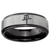 6mm Kanji Peace Black Step Edge Gray Tungsten Carbide Custom Ring for Men