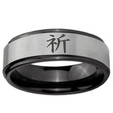 6mm Kanji Prayer Black Step Edge Gray Tungsten Carbide Engagement Ring