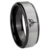 8mm Klingon Black Step Edge Gray Tungsten Carbide Engraved Ring