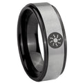 8mm Magic The Gathering Black Step Edge Gray Tungsten Ring