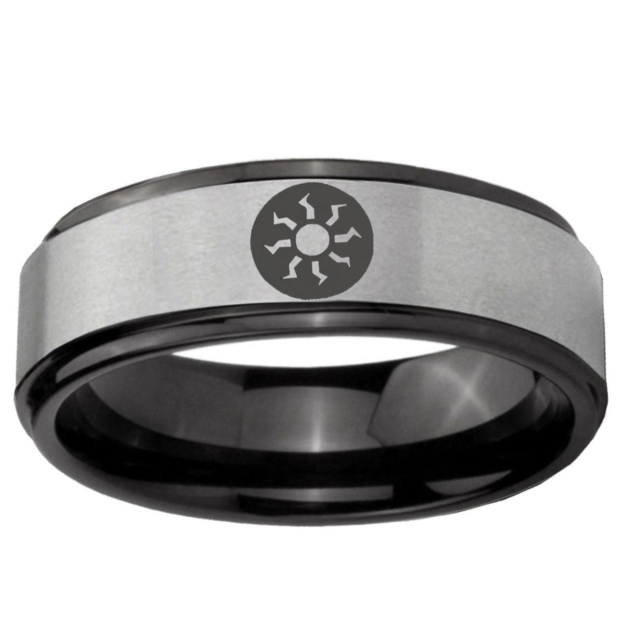 6mm Magic The Gathering Black Step Edge Gray Tungsten Ring