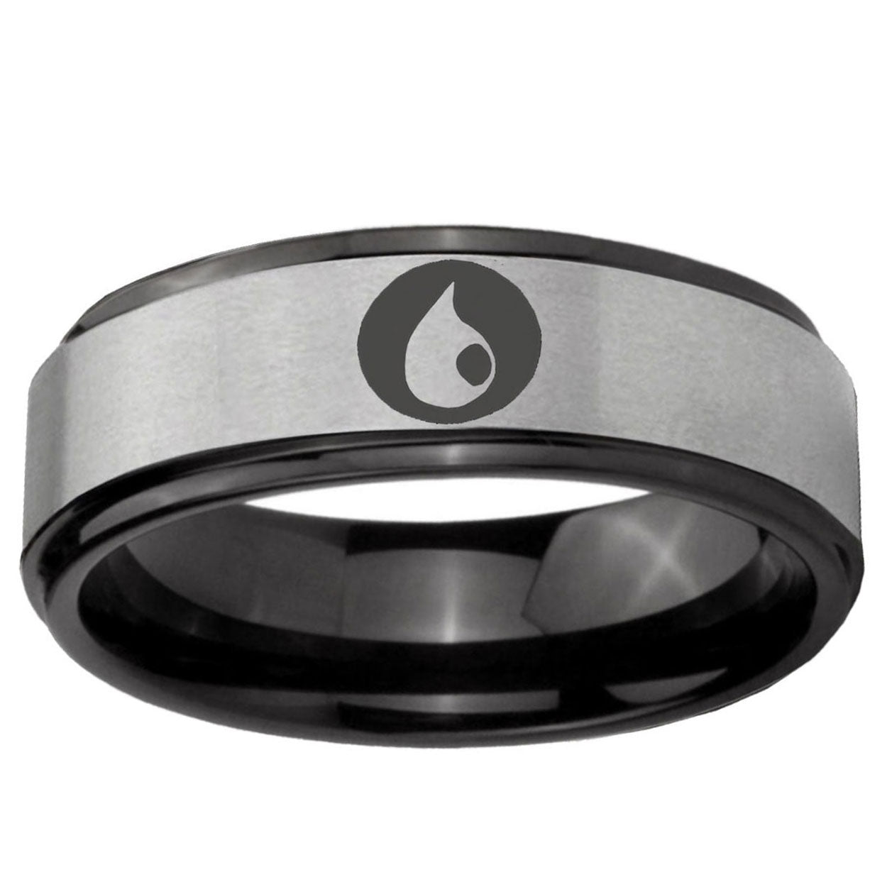 6mm Magic Gathering Black Step Edge Gray Tungsten Mens Ring