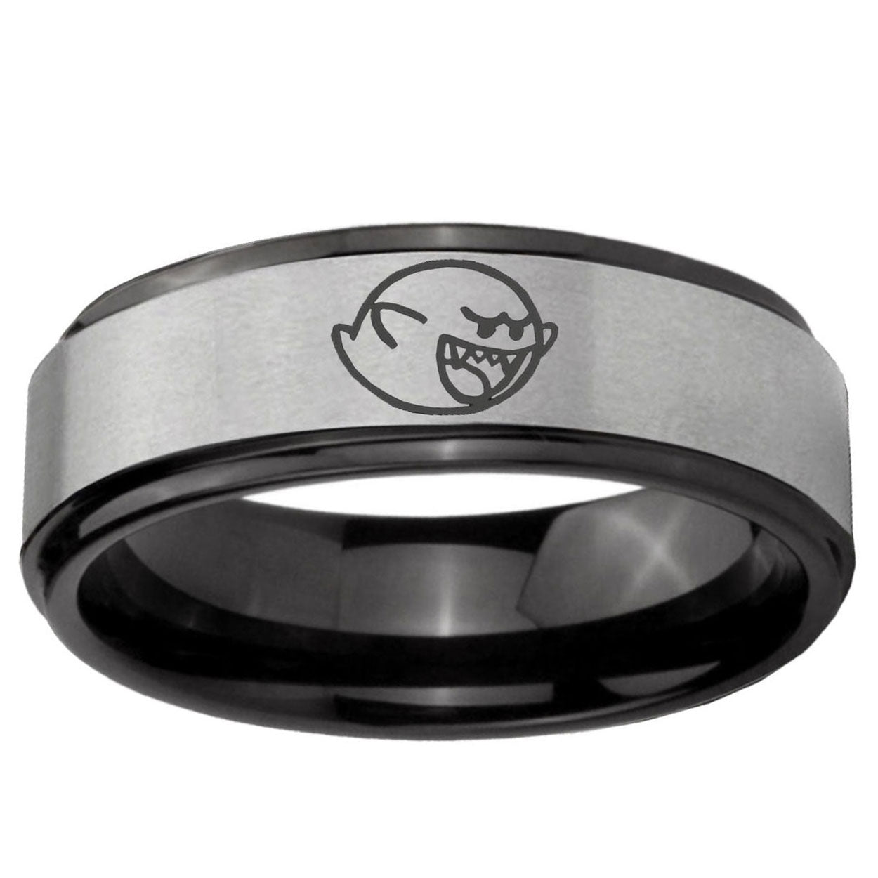 6mm Mario Boo Ghost Black Step Edge Gray Tungsten Band