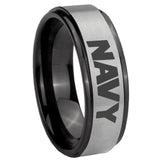 8mm Navy Black Step Edge Gray Tungsten Carbide Men's Wedding Band