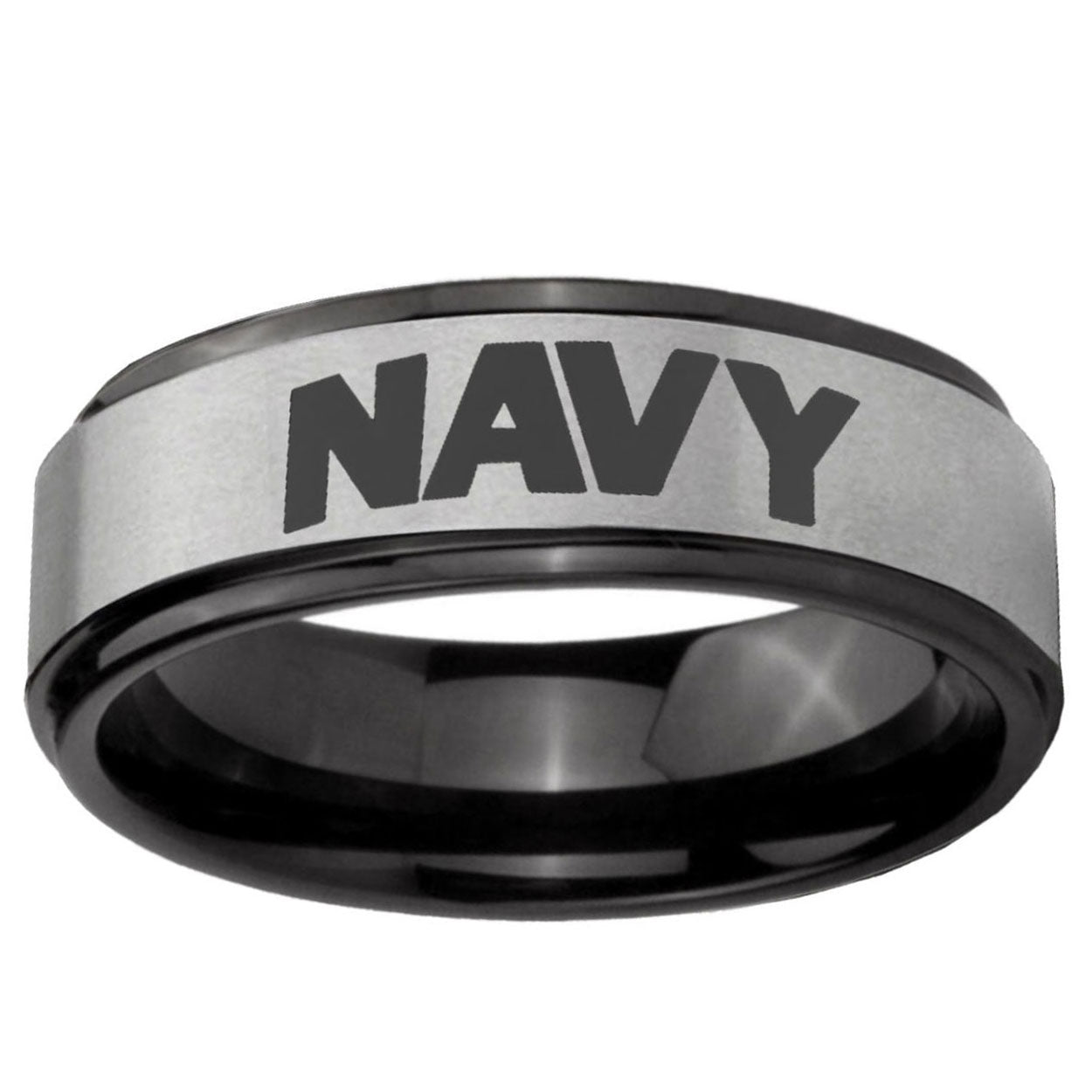 6mm Navy Black Step Edge Gray Tungsten Men's Wedding Band