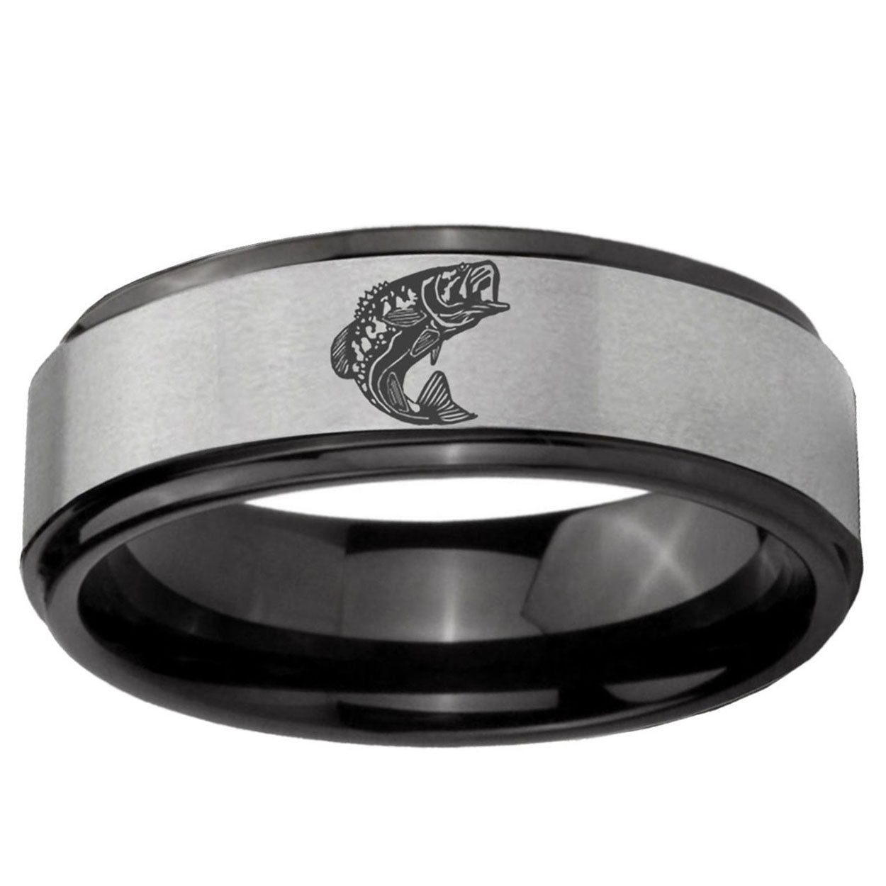 6mm Fishing Black Step Edge Gray Tungsten Promised Ring