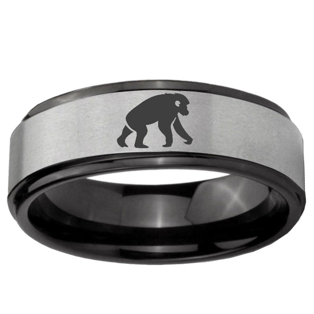 6mm Chimpanzee Black Step Edge Gray Tungsten Custom Ring