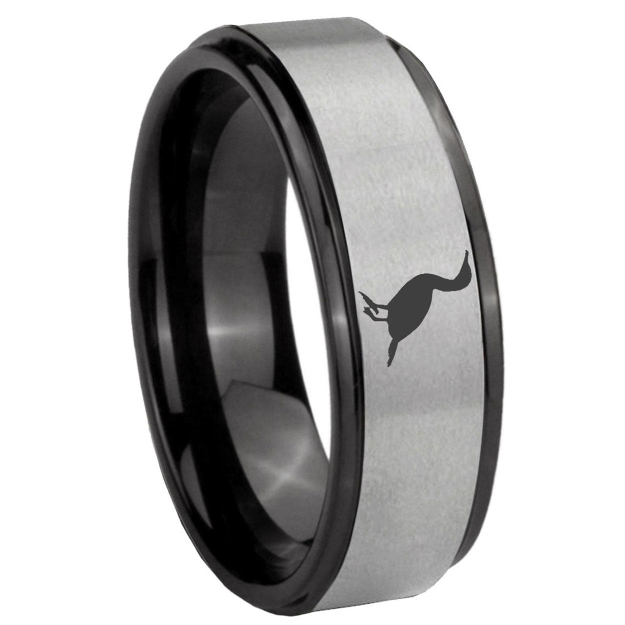 8mm Cormorant Black Step Edge Gray Tungsten Wedding Band
