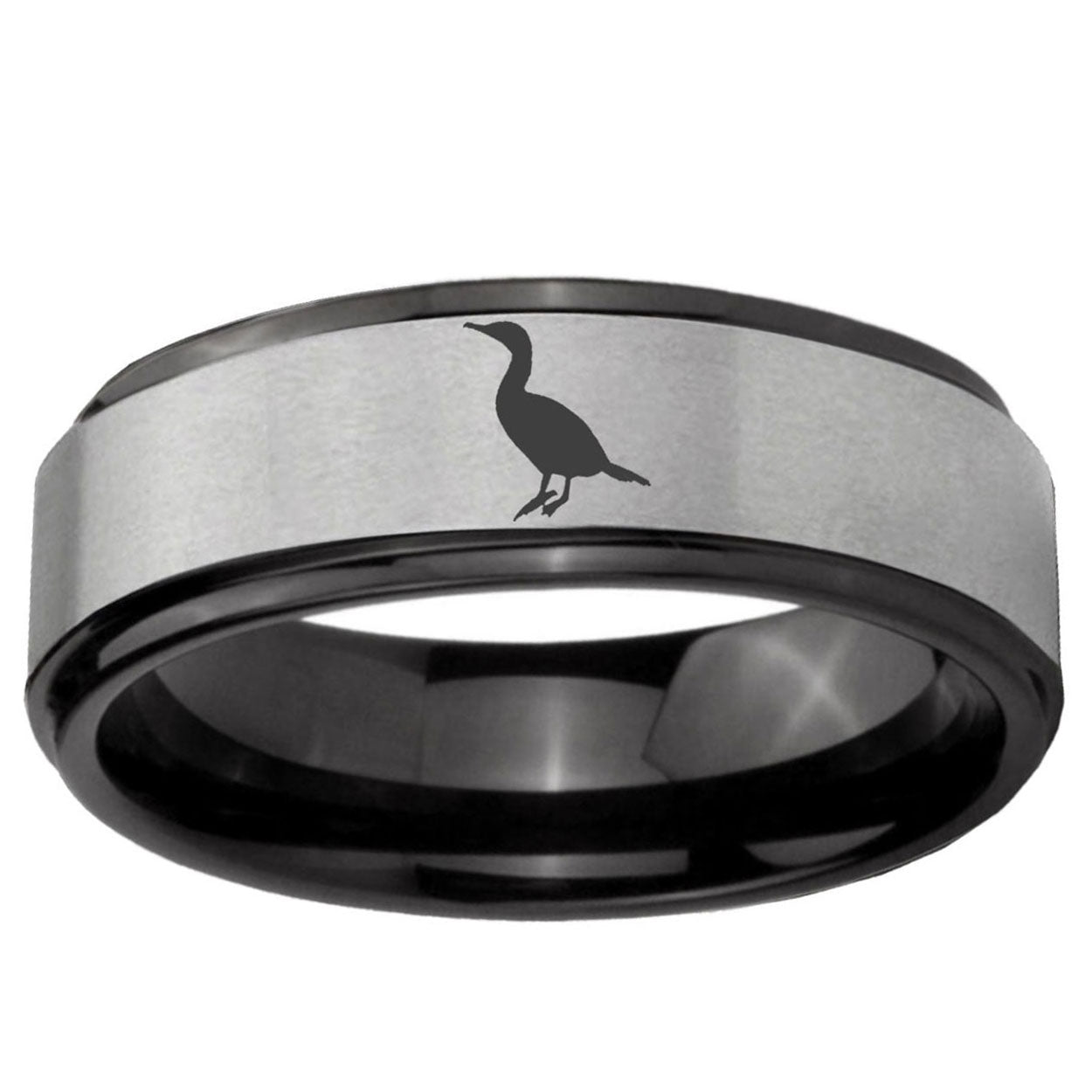 6mm Cormorant Black Step Edge Gray Tungsten Wedding Band