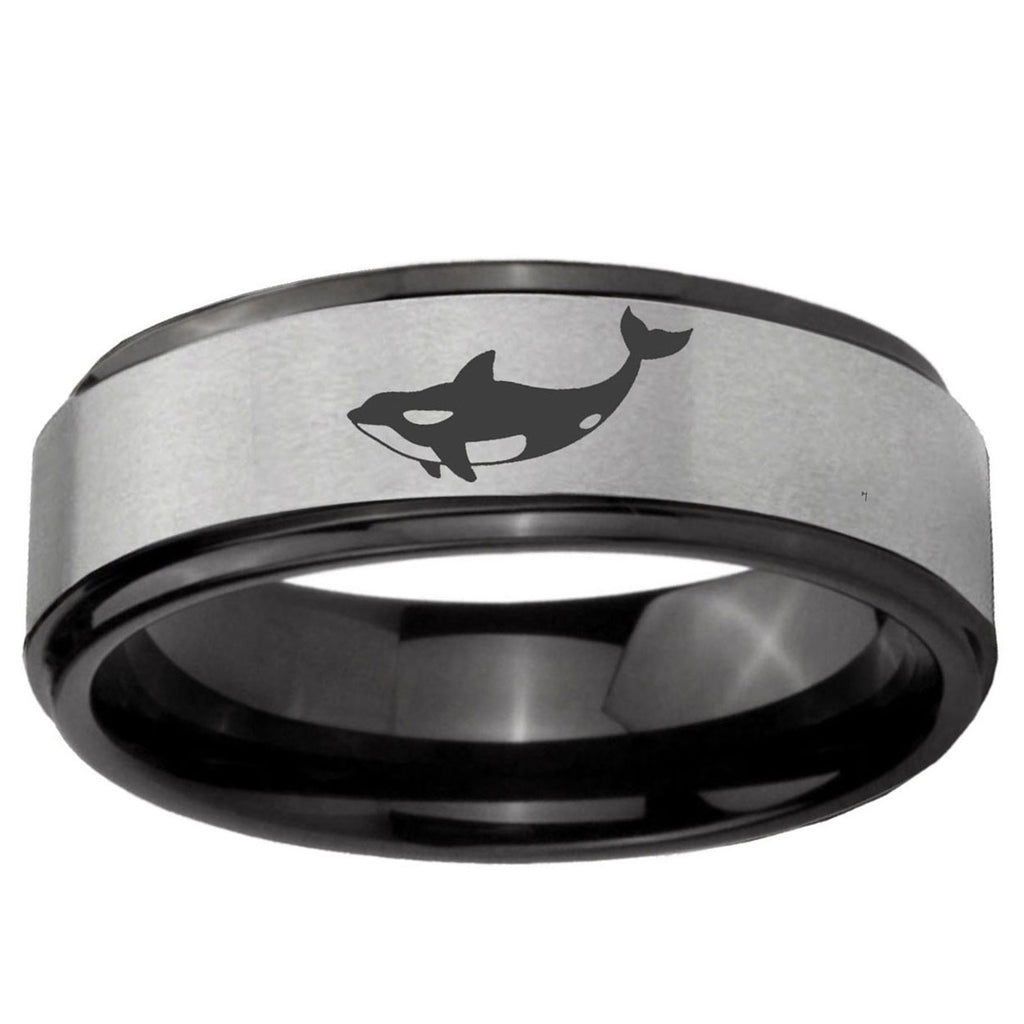 6mm Keller Whale Black Step Edge Gray Tungsten Men's Ring
