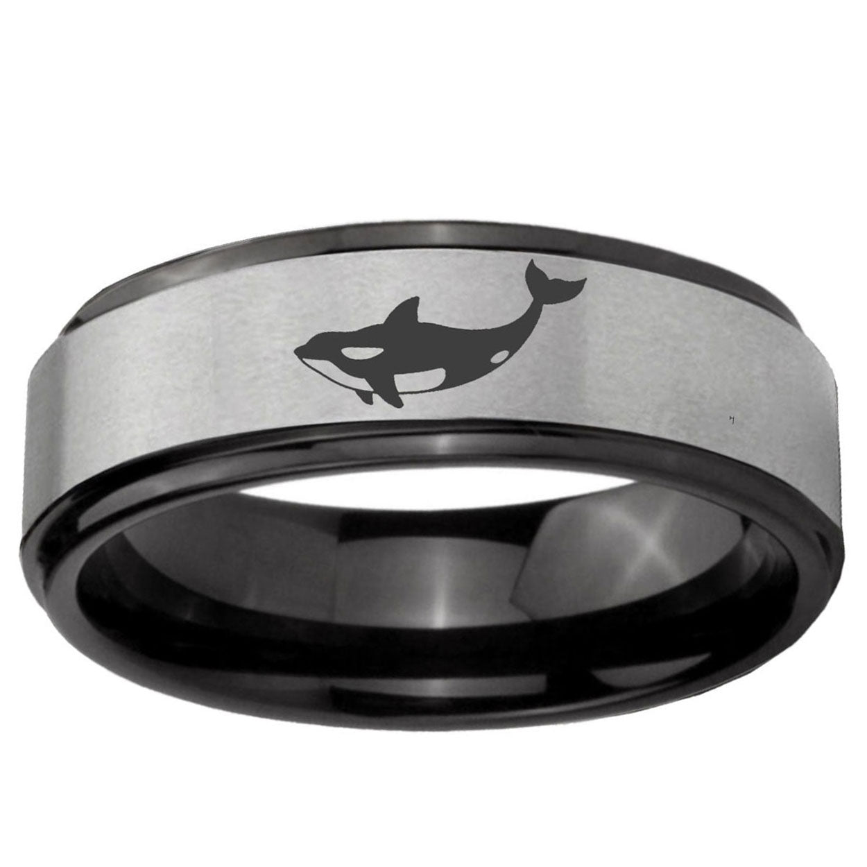 6mm Keller Whale Black Step Edge Gray Tungsten Men's Ring