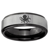 6mm Octopus Black Step Edge Gray Tungsten Engraved Band