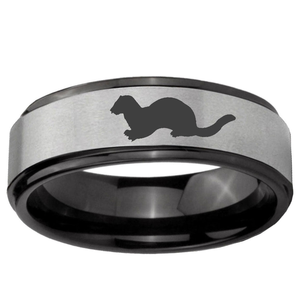 6mm Otter Black Step Edge Gray Tungsten Men's Wedding Ring