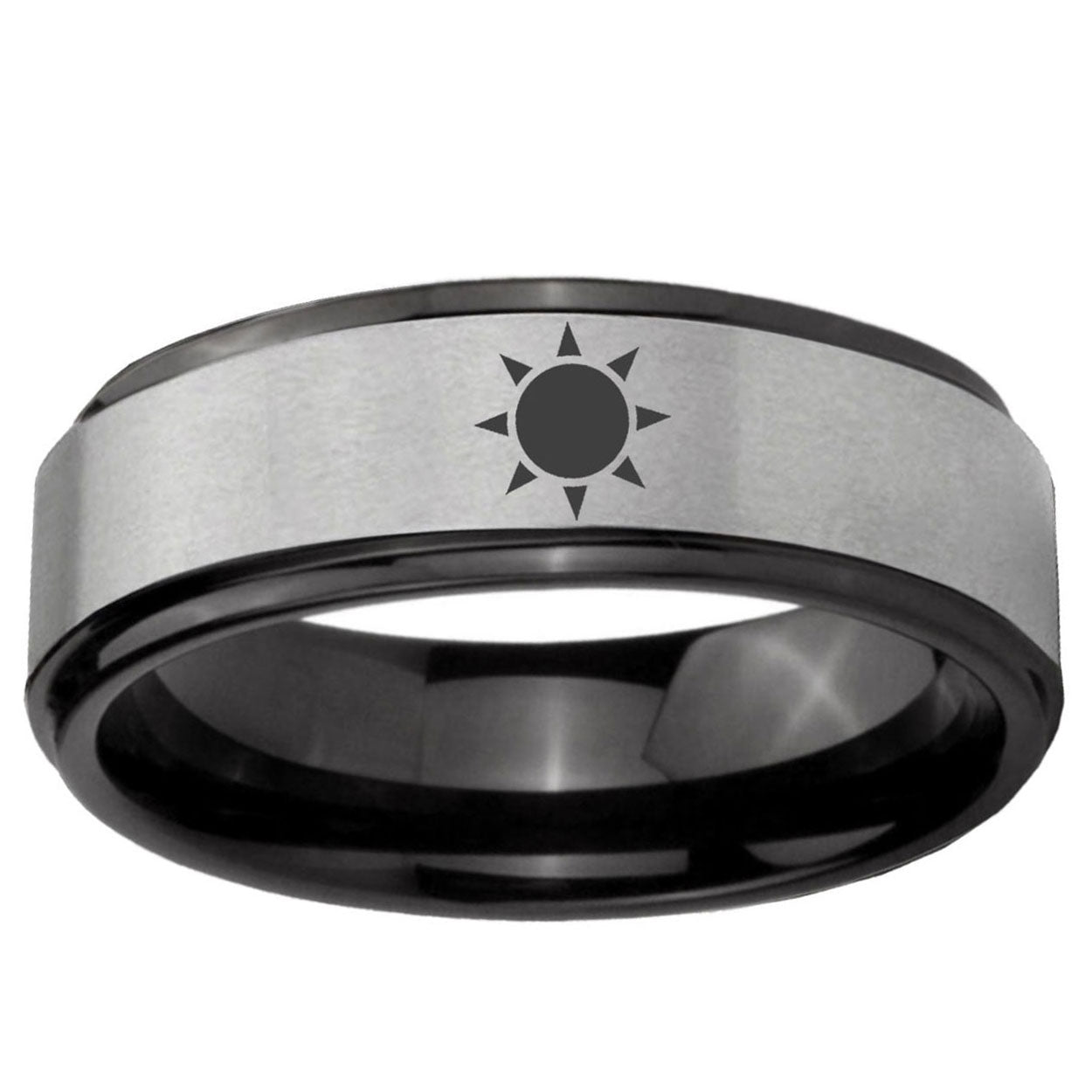 6mm Sun Design Black Step Edge Gray Tungsten Wedding Bands