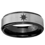 6mm Sun Design Black Step Edge Gray Tungsten Carbide Wedding Bands