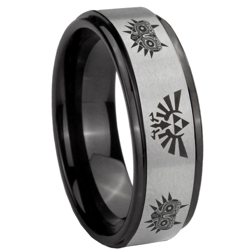 8mm Zelda Majora's Mask Black Step Edge Gray Tungsten Ring