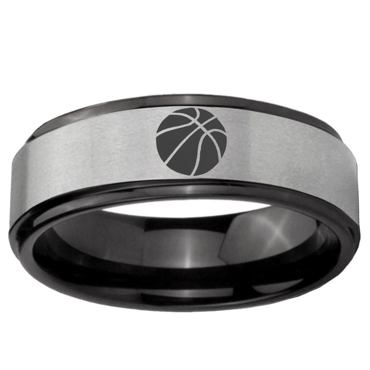 6mm Basketball Black Step Edge Gray Tungsten Promised Ring