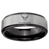 6mm Black Step Edge Gray US Air Force Tungsten Carbide Laser Engraved Ring