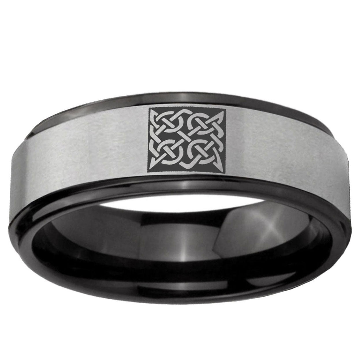 6mm Celtic Design Black Step Edge Gray Tungsten Custom Ring