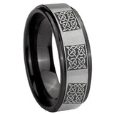 8mm Multiple Celtic Black Step Edge Gray Tungsten Carbide Promise Ring