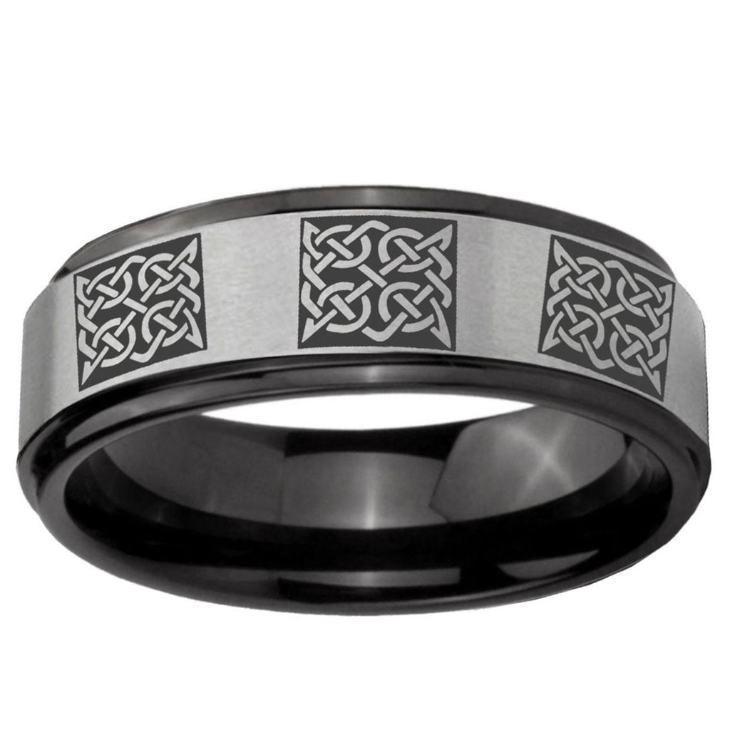 6mm Multiple Celtic Black Step Edge Gray Tungsten Ring