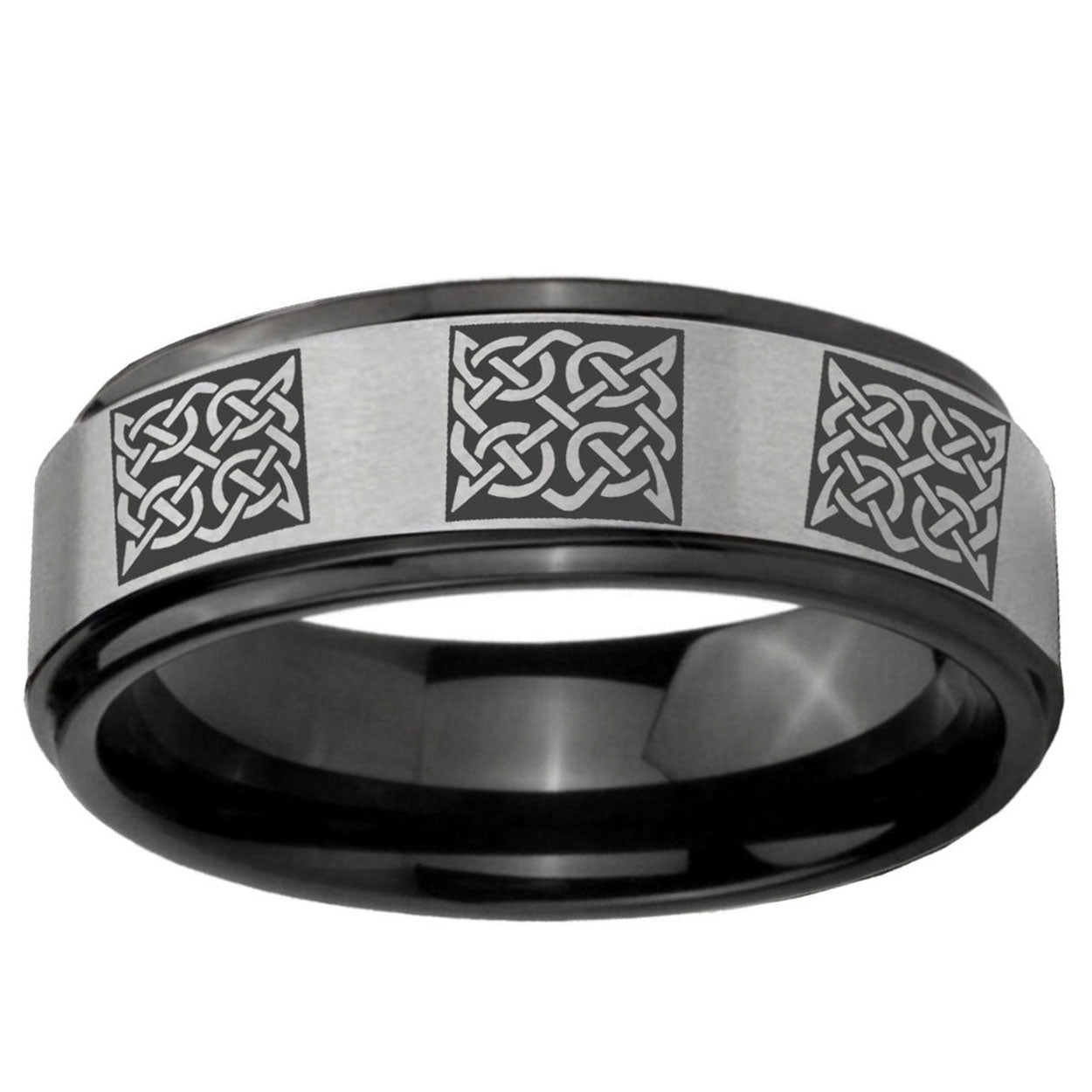 6mm Multiple Celtic Black Step Edge Gray Tungsten Ring
