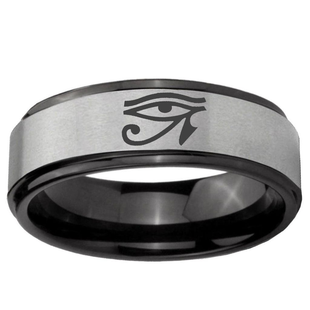 6mm Seeing Eye Black Step Edge Gray Tungsten Mens Bands Ring