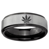 6mm Marijuana Leaf Black Step Edge Gray Tungsten Engagement Ring