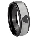 8mm Black Step Edge Gray Zelda Heart Tungsten Carbide Laser Engraved Ring