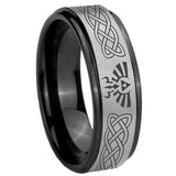 8mm Celtic Zelda Black Step Edge Gray Tungsten Carbide Men's Engagement Band